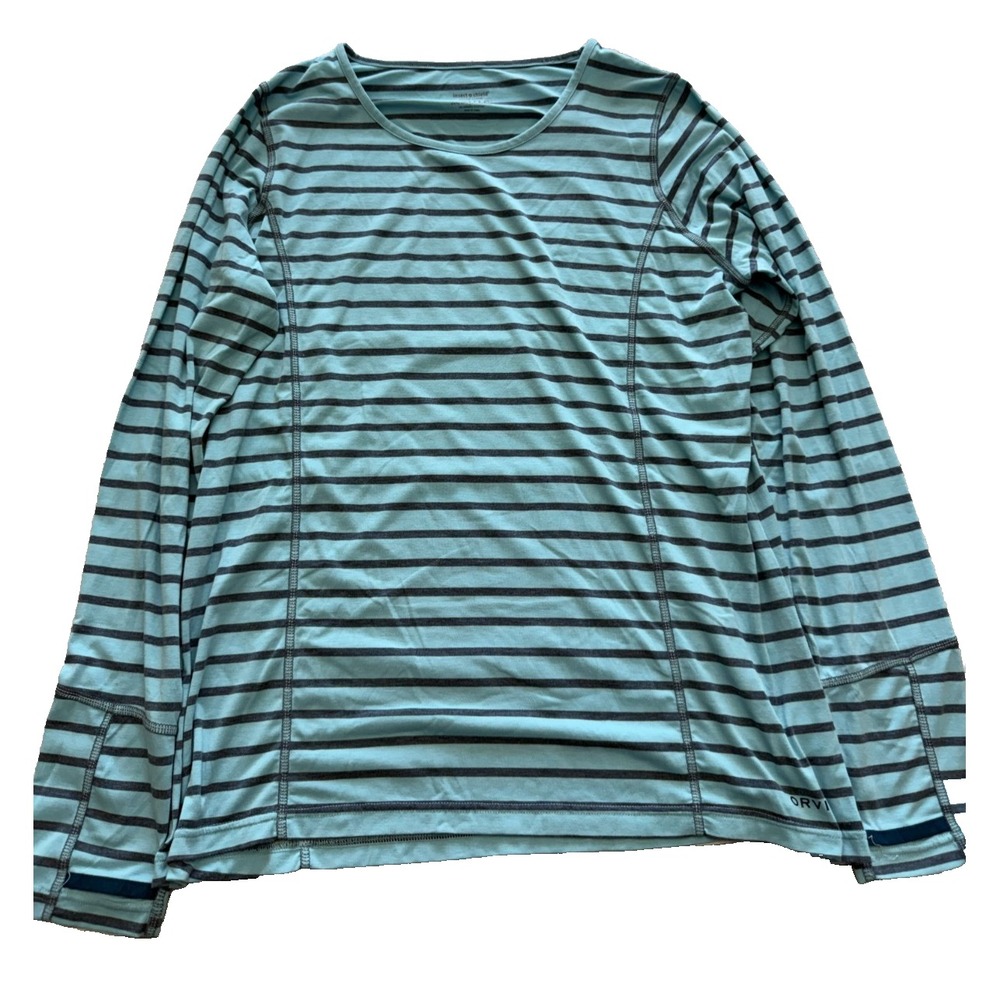 Orvis Insect Shield Striped Tee Womens L Aqua Gray Long Sleeve Bug Repellent
